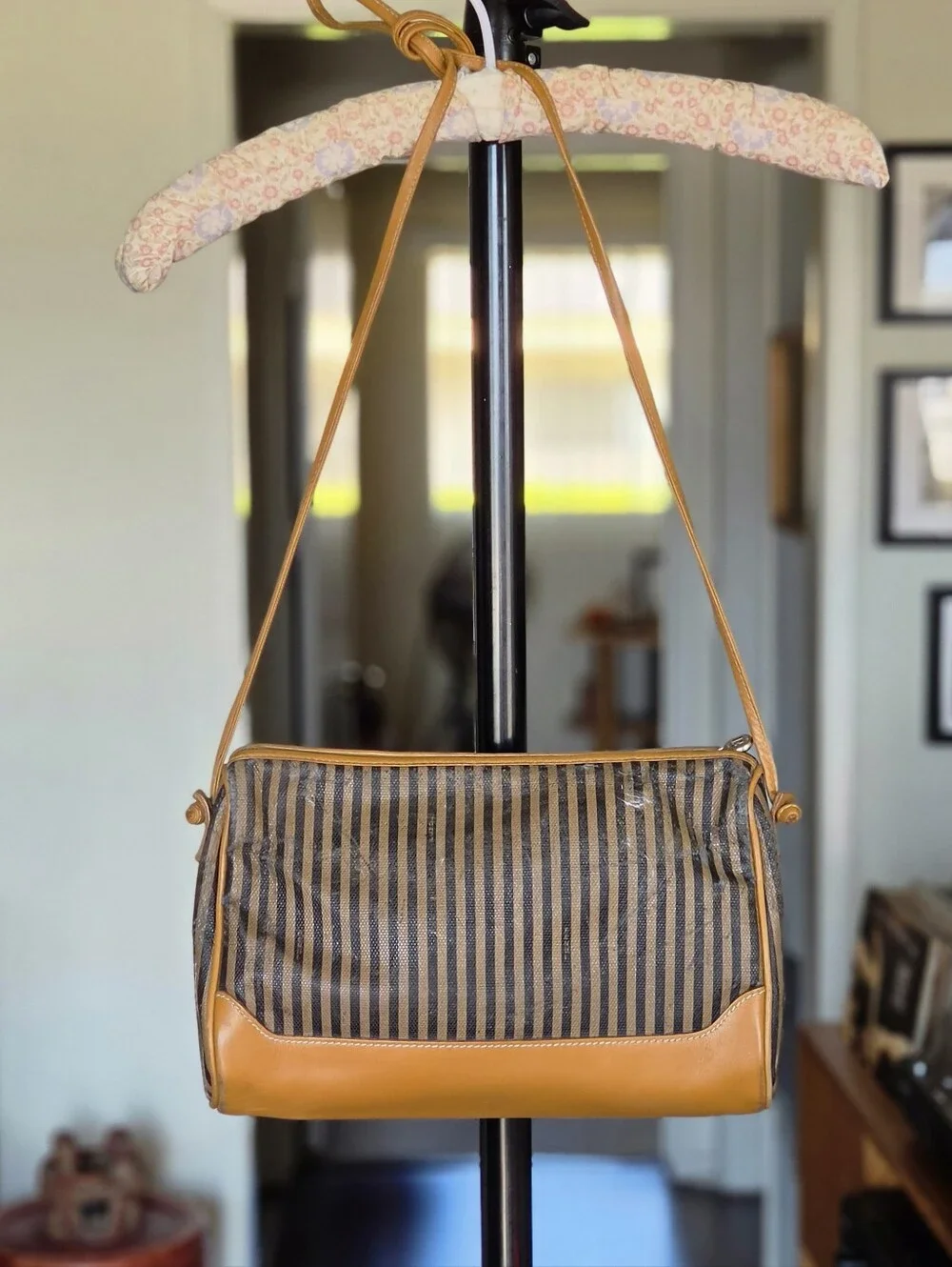 VTG Fendi Pequin Striped Shoulder or Crossbody Bag - PVC & Leather